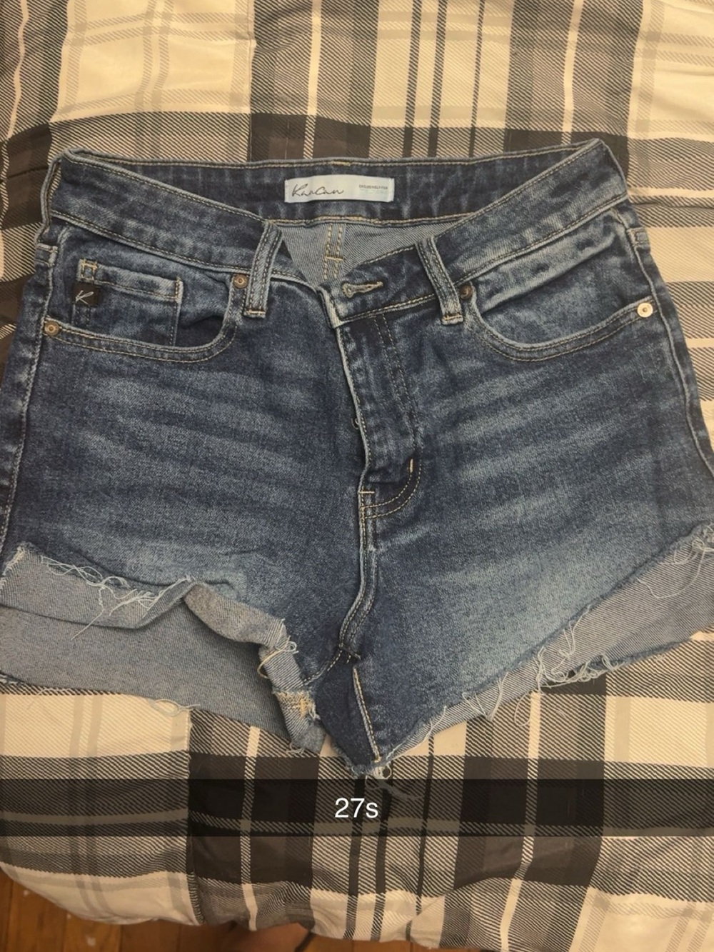 KanCan Dark Blue High-Rise Distressed Denim Shorts